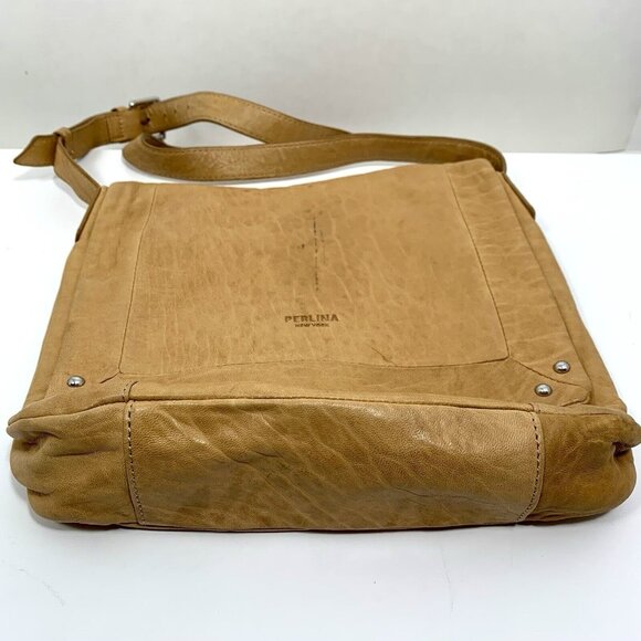 PERLINA New York Handbag Women's TAN Leather Adjustable Crossbody Shoulder Bag - Picture 9 of 16